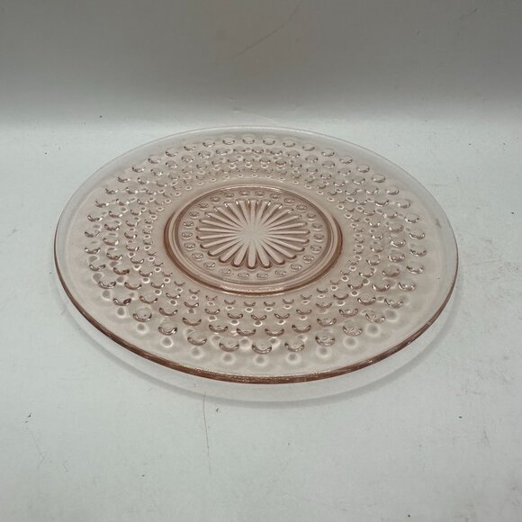 Vintage Pink Depression Glass Plate With Hobnail & Sunburst Pattern - Picture 2 of 3